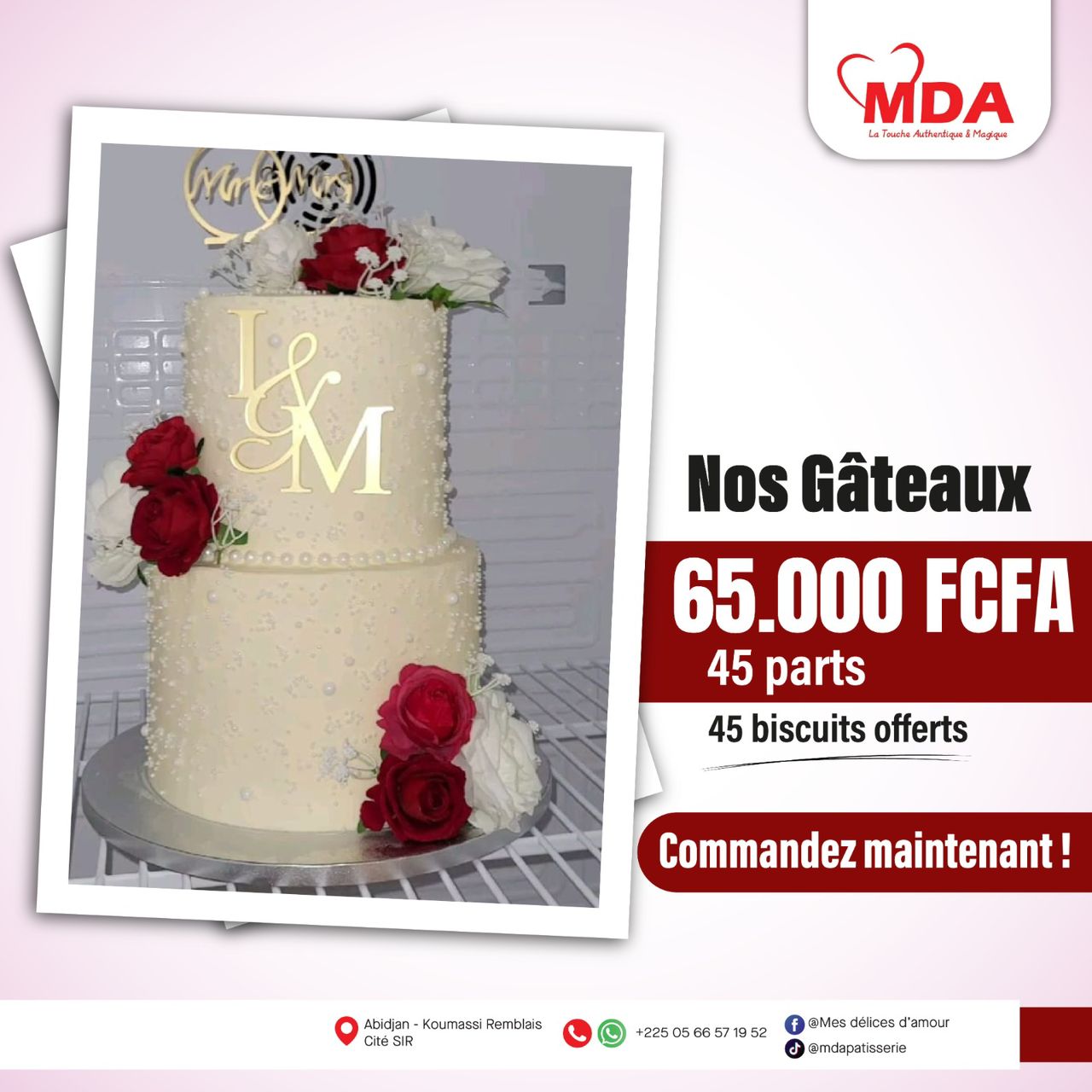 Gâteau Mariage 3 étages 45 parts